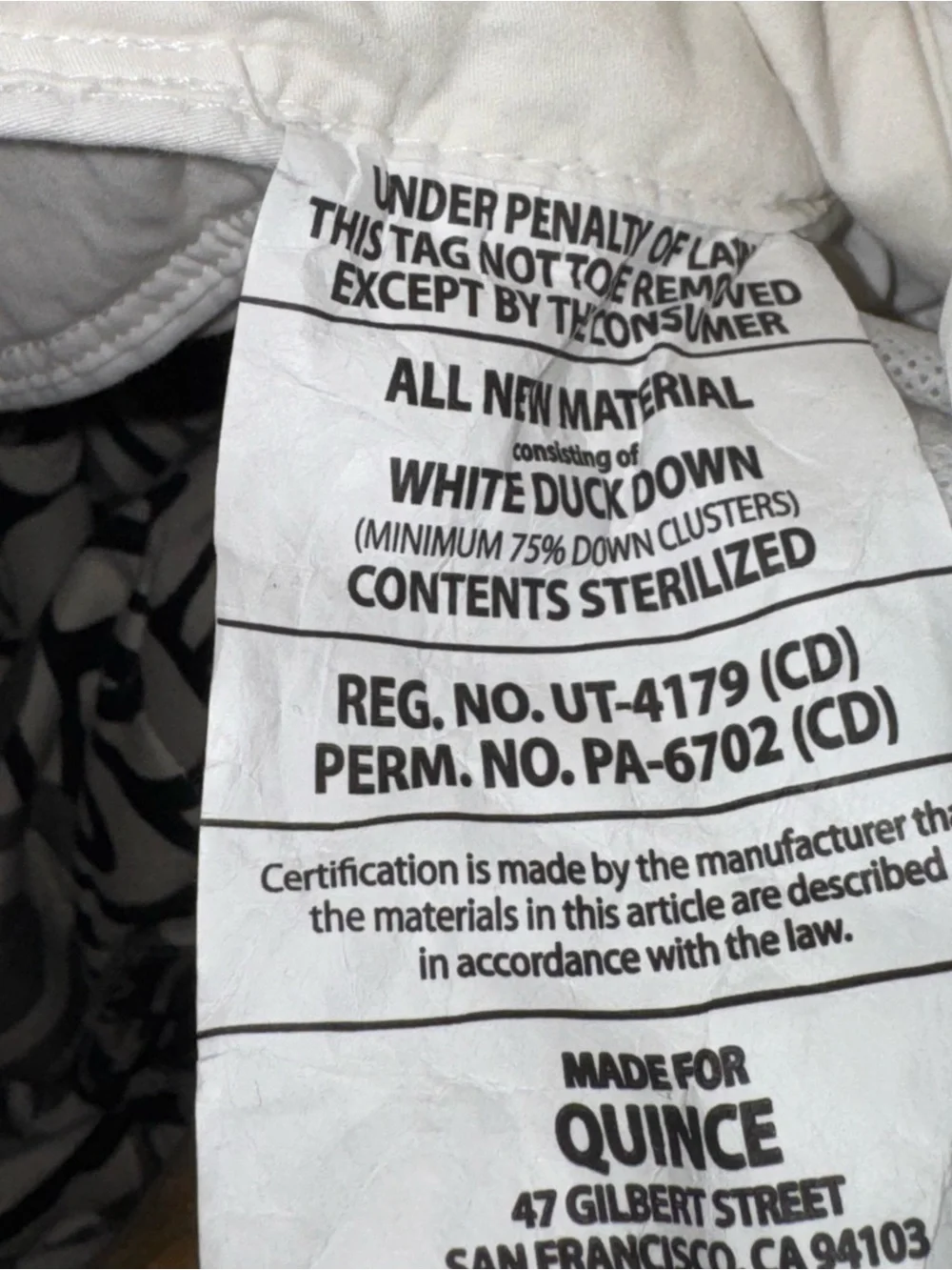 Quince KING/CAL KING White Duck down Feather Comforter